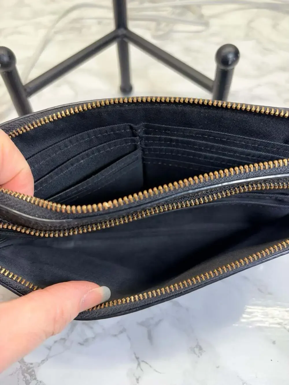 Coach Double Zip Wallet Wristlet Black Leather